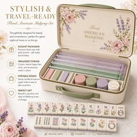Tuiles de Mahjong américaines en acrylique à trois couches, thème floral pastel, dos rayé rose, lavande et vert, imprimées UV, épaisseur 14 mm