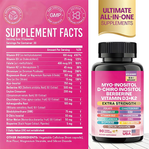 Ensemble de 2 compléments alimentaires en capsules végétales, marque privée OEM, 13-en-1 Calm et 16-en-1 Soutien Santé Féminine, fabriqué aux États-Unis, 60+90 - Product Image 3