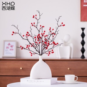 Baies rouges artificielles de type West Lake Disc, fruits de la fortune, fleurs de soie, accessoires de décoration pour mariage moderne et maison, pour vase et bouquet - Product Image 5