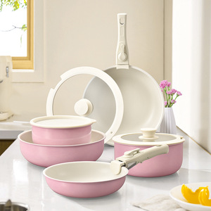 Set di <span class=keywords><strong>pentole</strong></span> da 15 pezzi coreano senza fumo in alluminio con manico staccabile, coperchio in vetro trasparente e wok con fondo a induzione - Product Image 3