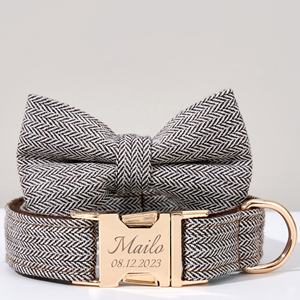 Conjunto de pajarita de cuello de Tweed acolchado suave de alta resistencia Chihuahua <span class=keywords><strong>Pitbull</strong></span> Golden Retriever Harris arnés y correa para cachorros con hebilla de identificación - Product Image 1
