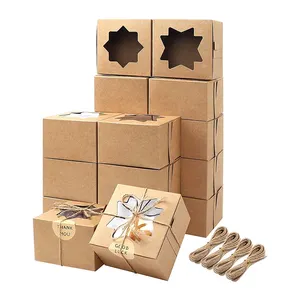 New Small Brown Bakery Boxes with Window Custom Cookie Kraft Paper Boxes for Pastries