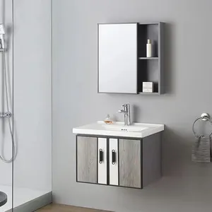 Popular 60cm 80cm montado en la pared moderno baño vanidad baño gabinete lavabo y espejo