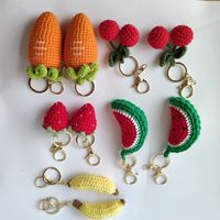 Tissé à la main en peluche Crochet fraise pastèque cerise carotte banane porte-clés bricolage tricoté simulation nourriture fruits porte-clés sac breloque