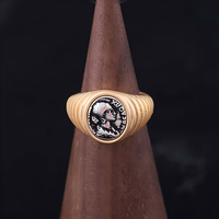 Bague fermée vintage en alliage de cuivre plaqué or pour femme, motif pièce de monnaie, ajustable, style mexicain, vente en gros