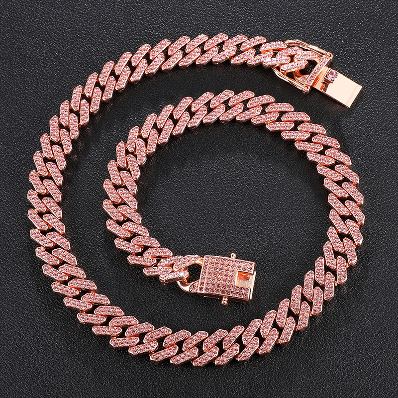Iced Out Rose Gold Chain - Pink Cuban Link Necklace