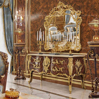 Table console en bois de style antique de luxe avec finition dorée pour le salon et l'entrée Table classique de luxe sculptée en bois massif