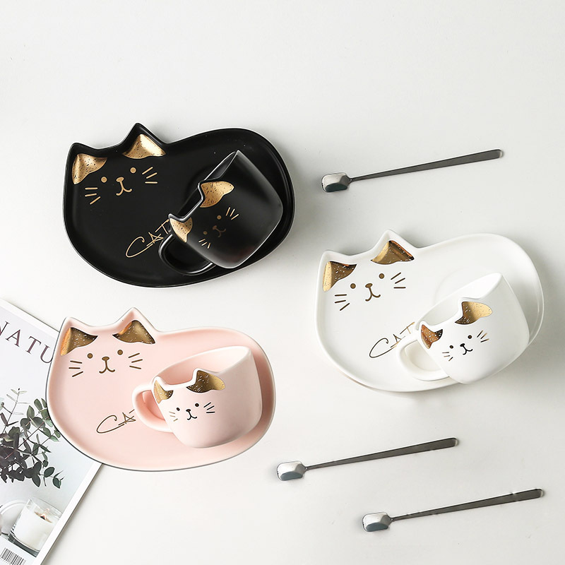 Cat Design Ceramic Breakfast Coffee Drinkware Cup Sets