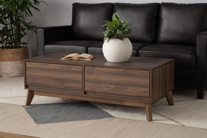 Elegant Cocoa Walnut Colour HIRADO Coffee <b>Table</b> Solid Wood <b>Legs</b> Rectangular Center <b>Table</b> for Modern Living Room and Office Decor - Product Image 6