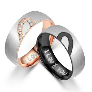 נירוסטה חצי אפרסק מצב רוח זוג שרשרת טבעת "אני אוהב אותך" טבעות זוג