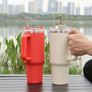Light Blue Stainless Steel Tumbler With <b>Straw</b> Double Wall Vacuum Insulated Handle Outdoor Travel <b>Cup</b> - Product Image 4