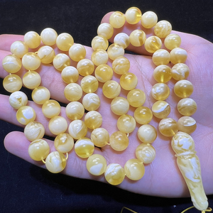 Gioielli in <span class=keywords><strong>ambra</strong></span> naturale <span class=keywords><strong>pietra</strong></span> ambrata russa fatta perline di <span class=keywords><strong>ambra</strong></span> perline gialle e bianche 10-14mm perline di preghiera musulmane pulite di alta qualità - Product Image 6