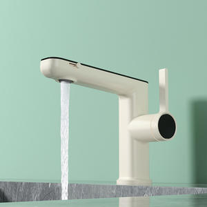 Robinet intelligent moderne et simple en cuivre massif avec affichage numérique, mélangeur chaud/froid à écoulement ascendant, finition nickel brossé - Product Image 4