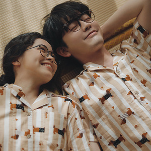 <span class=keywords><strong>Pigiama</strong></span> Estivo Traspirante a Maniche Corte per Donna, Set in Puro Cotone Garzato Senza Stampa a Quadri, Abbigliamento da Casa per Coppie - Product Image 2