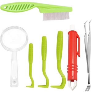 Kit d'accessoires de toilettage pour animaux de compagnie 7 en 1, outil de suppression des tiques pour chiens, pinces à tiques, pince à épiler, peigne à puces, loupe - Product Image 1