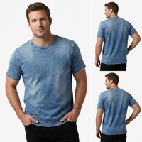 T-shirt oversize délavé à l'acide pour homme, T-shirt décontracté en denim bleu délavé, T-shirt à manches courtes délavé, T-shirt vintage délavé à l'acide