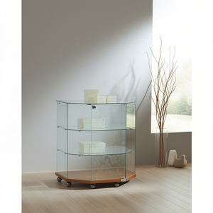 Vitrine moderne en verre 80x60x90cm avec porte verrouillable et roulettes pour rangement et exposition dans le salon - Product Image 3