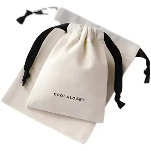 Sıcak satmak özel Logo baskılı İpli pamuk tuval takı çantası küçük tuval hediye takı kılıfı