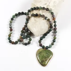 Fashion Women 8mm natural gemstone India Agate Stone Necklace Inclined Heart stone Pendant Necklace