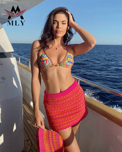 カスタム水着 レディース OEM カラーマッチング ビキニ アンダーワイヤー ホットセール カスタムプリント 水着 ホローアウト 3ピースビキニ - Product Image 1