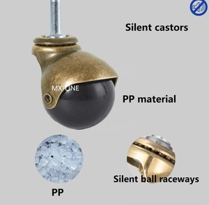 Hersteller 1,5 Zoll PP Lenkrollen 40 mm Antik-Messing-Farbe Kugelrad-Rollen mit Schaft - Product Image 5