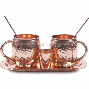 High Quality Moscow Copper Mule Mug Gift <b>Set</b> Handmade Pure Metal Tumbler Tray Straw Modern Design Coffee Beer Bar Accessories - Product Image 1