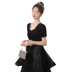 Black Evening Gown Long Sleeve Sweetheart Neckline A-Line Vintage Style Banquet Dress Women's Formal Wear - Product Image 5