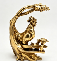 Figurine de coq en résine dorée, statue de poulet Feng Shui chinois sur base en racine d'arbre, ornement porte-bonheur pour la richesse, pour la maison, le bureau