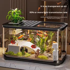 حوض أسماك فاخر شفاف مستطيل الشكل للاستخدام المنزلي، مع إطلالة بانورامية 360 درجة، سهل التنظيف، مناسب لتزيين غرفة المعيشة، حوض بيئي - Product Image 3