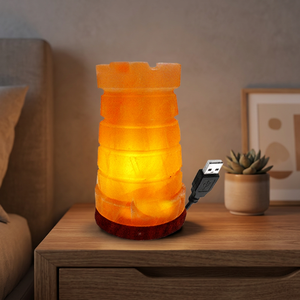 Lampe USB miniature en forme de lanterne, en bois sculpté, sel rose de l'Himalaya pur et naturel, poli, décoration d'intérieur, Noël, service OEM - Product Image 1