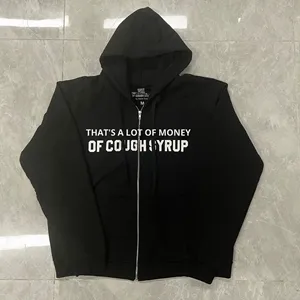 Sudadera con capucha con cremallera de marca de moda, 100% algodón, corte holgado, con estampado de letras y diseño 'THAT'S AWFUL LOT of Cough Syrup' - Product Image 6