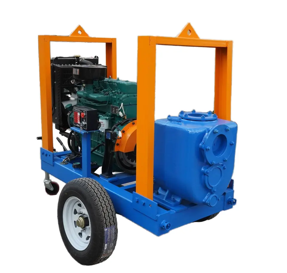Pompe à eau mobile auto-amorçante de déchets sur la remorque de deux roues avec la pompe centrifuge d'eaux d'égout de moteur diesel
