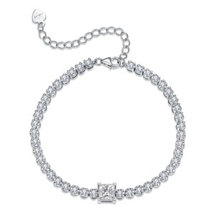 Bracelet et Jonc de Luxe TK en Argent Sterling Plaqué Rhodium avec Moissanite, Design Chrétien Classique pour Femme - Grande Vente - Product Image 1