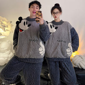 Paio di pigiami in peluche imbottito in pile da ragazza simpatici pigiami da uomo <span class=keywords><strong>e</strong></span> da <span class=keywords><strong>donna</strong></span> set di indumenti da notte autunno inverno - Product Image 1