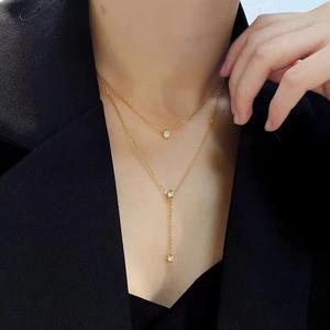 Collier élégant pour femme en cuivre double couche avec diamants, style sportif et tendance, idéal pour les influenceuses - Product Image 2