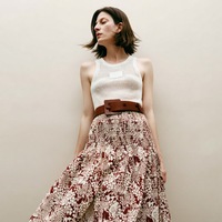 Jupe longue fendue vintage à imprimé floral taille naturelle pour femme, idéale pour les vacances décontractées, supporte la personnalisation OEM/ODM du motif