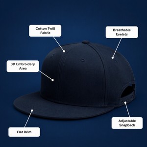 Maßgefertigte 3D-Stickerei Logo Großhandel <span class=keywords><strong>Snapback</strong></span> Baseballkappe Verstellbarer Flacher Schirm Baumwoll-Twill Canvas Outdoor Bulk OEM ODM Schlicht - Product Image 3