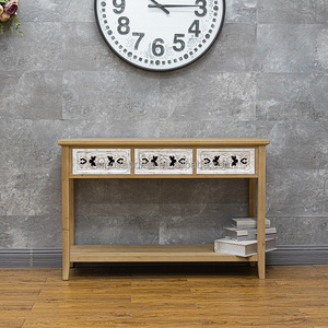 Mesa Consola Clásica para Sala de Estar o Recibidor, con Borde Festoneado, Estilo Rústico Vintage, Hecha a Mano, de Madera Blanqueada y Metal - Product Image 5