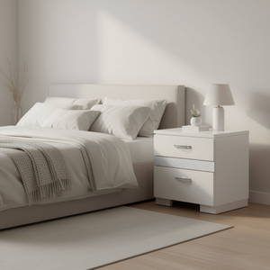 Naima II White <b>High</b> <b>Gloss</b> Nightstand 2 Drawer Modern Bedroom <b>Furniture</b> - Product Image 2