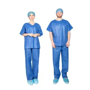 Pakaian Scrub Sekali Pakai SMS Uniseks Seragam Rumah Sakit Scrub Perawat Medis Nonwoven Scrub Suit