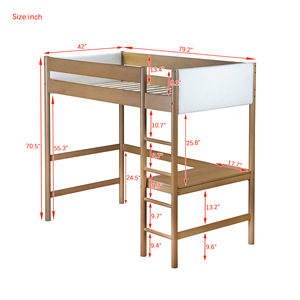 Solid Wood Children's Mid High Bed With Desk Wheat Colored <b>Storage</b> Bedroom Furniture For <b>Kids</b> - Product Image 4