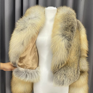 Áo khoác lông thú thiết kế mới may đo, chất lượng cao, lông cáo đảo vàng thật, áo khoác lông mùa đông kiểu <span class=keywords><strong>bomber</strong></span> dành cho nữ - Product Image 2