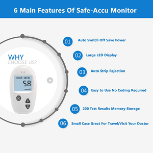 Medidor de Glucosa en Sangre Safe-Accu, Medidor Digital de <span class=keywords><strong>Diabetes</strong></span> con <span class=keywords><strong>Tiras</strong></span> Reactivas y Lancetas - Product Image 3