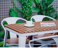 Vente chaude Moderne En Plein Air Restaurant Salle À Manger Jardin Balcon Patio Meubles Durable Étanche Cour WPC Table et Chaise Ensemble