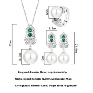 Fashion Eco-friendly Copper Christmas Tree Style Earrings Necklace Set <b>Emerald</b> Green Zirconia 16-12mm White Pearl Jewelry Set - Product Image 2