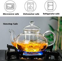 Service à thé et café CLASSIQUE en verre borosilicate soufflé à la main avec infuseur et chauffe-thé pour le bureau