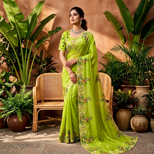 Blusa de Saree Verde Fendy de NiMa Creations, con Bordado Floral, para Mujer, Tradicional India y Pakistaní, para Bodas y Fiestas - Product Image 1