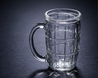 Offre Spéciale : Chope à Bière en Verre Gaufré à Motif Quadrillé avec Poignée, Verre Épais Transparent pour Bière, Jus, Eau et Boissons Glacées
