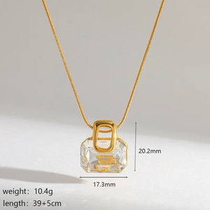 Trendy 18K Gold Plated 304 Stainless Steel Zircon Square <b>Pendant</b> Electroplated Snake Chain <b>Necklace</b> for Women <b>Fashion</b> Jewelry - Product Image 6