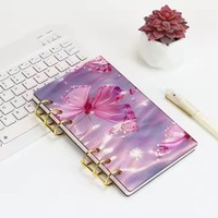 Carnet de notes A6 en acrylique transparent à 6 anneaux, couverture de cahier de bricolage, papillon, cahier créatif transparent à feuilles mobiles